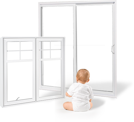 B&eacute;b&eacute; regardant par les fen&ecirc;tre de Portes et fen&ecirc;tres laval